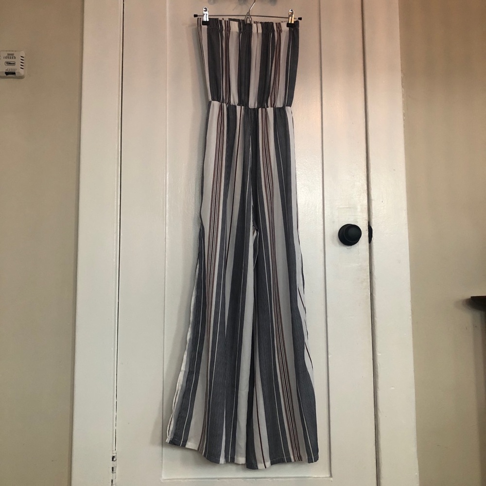 Strapless striped jumpsuit